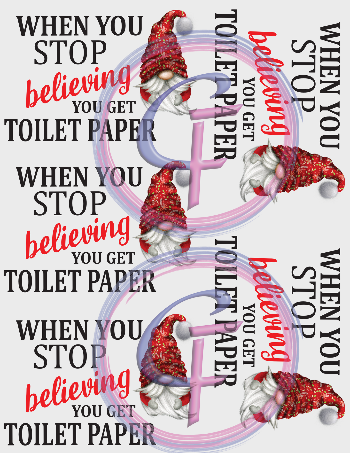 8.5"X11" Sublimation Sheet Transfer for Toilet Paper/Tissue Christmas theme gnome